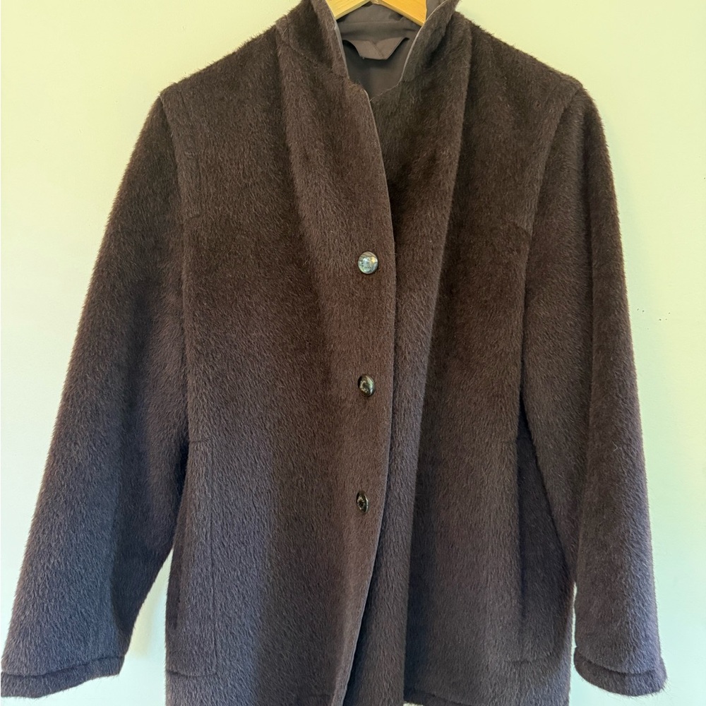 Max Mara Reversible 70% Alpaca Coat Brown Brushed Wool Jacket S (Fits S–M)